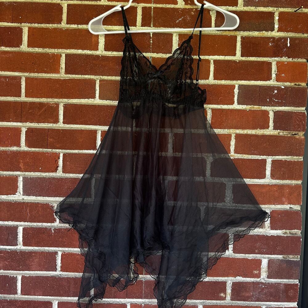 Y2K Sheer Black Lace Babydoll Chemise Lingerie Slip Dress